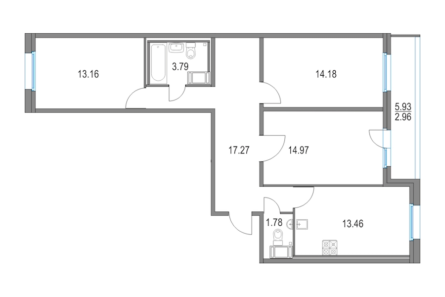 3-комнатная квартира 78.61 м², 19/21 эт., ЖК «Приморский квартал»